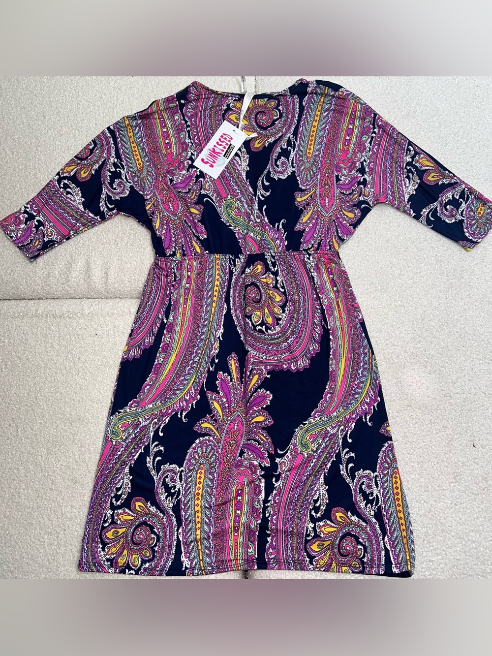 Sunkissed Navy Mini Dress with Pink Paisley Print